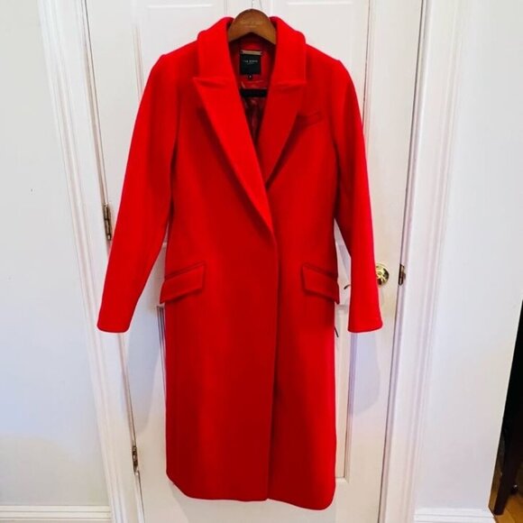 Ted Baker London Red Over Coat Alpaca Wool Cashmere Blend Size 2 - Picture 1 of 16